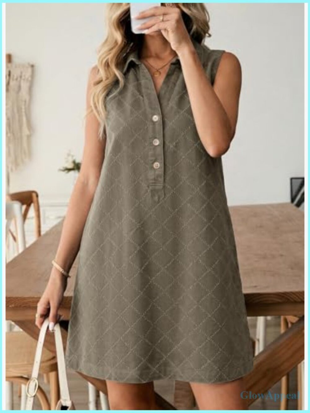 Sleeveless V-Neck Button Mini Jean Dress with Pockets - Picture 4 of 7